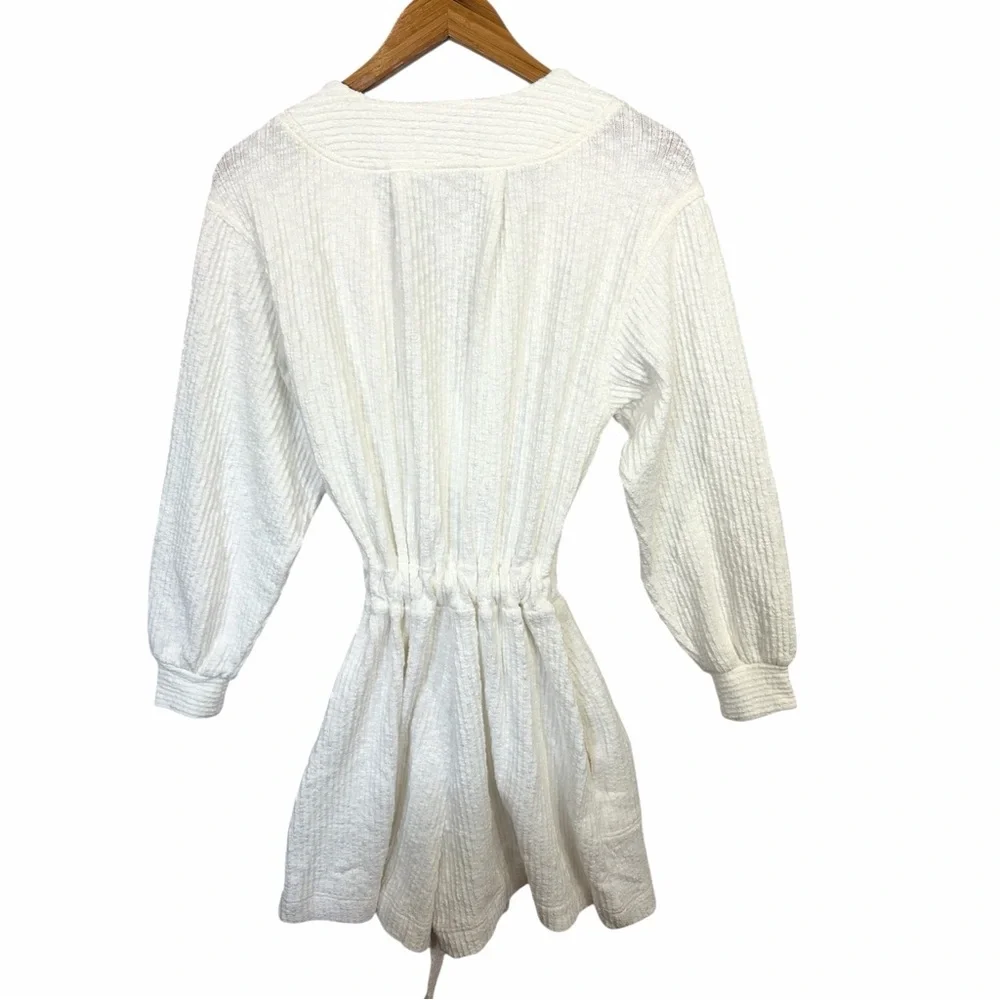 Free People Beach Greta Textured Plunge Tie Waistband Romper White Women's XS